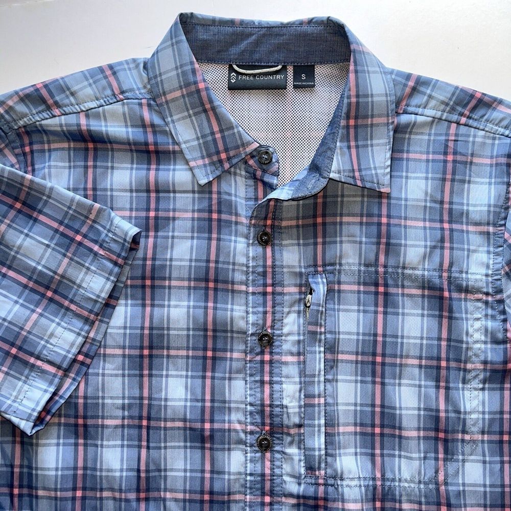 Free Country Shirt Mens S Blue New Plaid Excursion Short Sleeve Button‎ Down